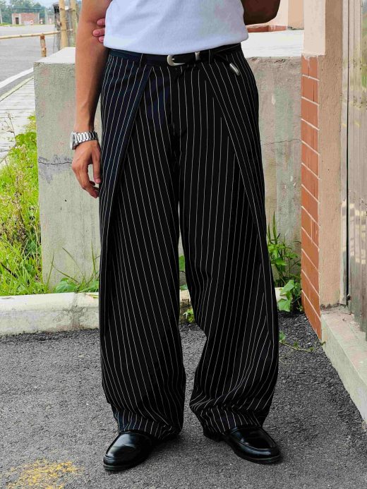 Black Pinstripe Pleated Trousers